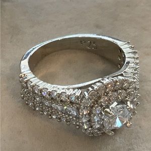 Ring Dome Shape CZ With Double Halo 925 Silver CZ Band Size 6